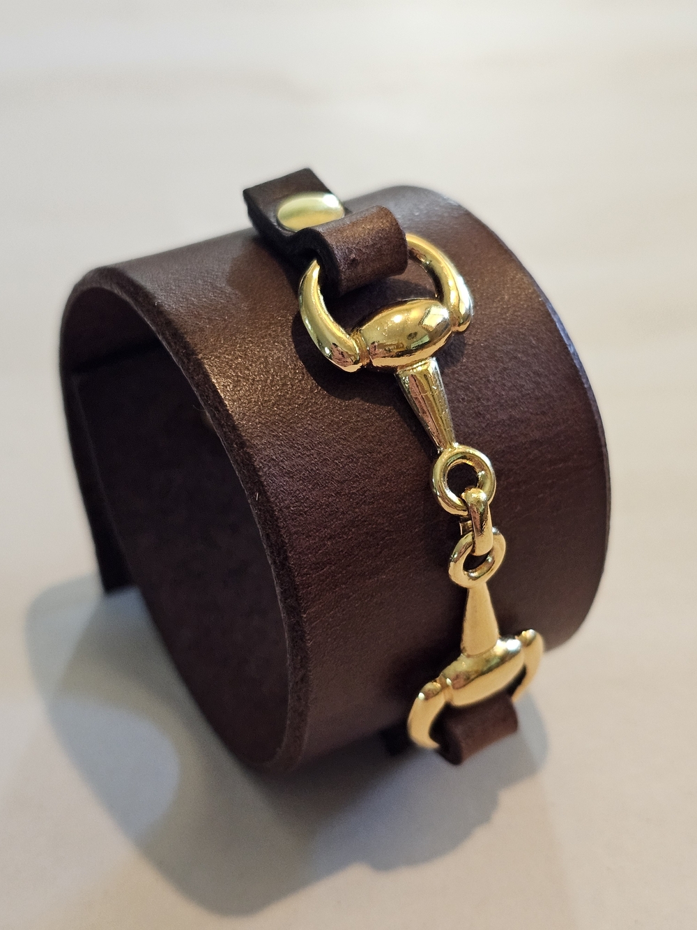 Handmade ( By Me ) Equestrian Leather Cuff Bracelet with Brass Accents